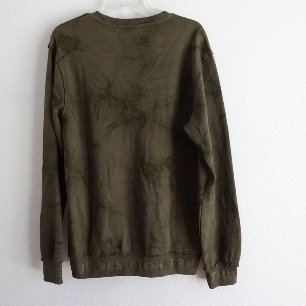 True Religion Embossed Sweatshirt Men's S Kalamata Green Camo MSRP $119 NEW